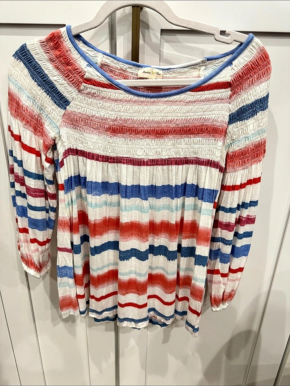 Meadow Rue Striped Blouse in White & Red Size XS from Anthroologie